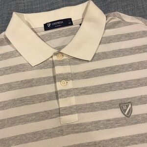 Cremieux Classics Mens XL Polo Shirt Grey White Striped Short Sleeve Rugby Golf